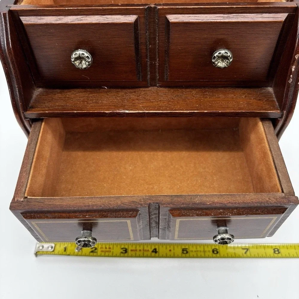 Vintage Brown Wooden Jewelry Box‎ With Drawers And Mirror
